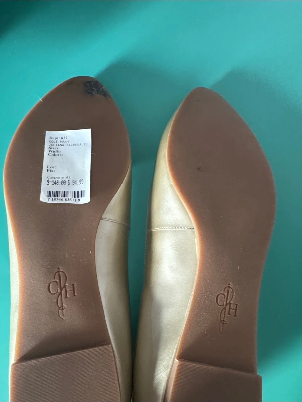 Cole Haan- Juliana Skimmer II Women's Pointed Metallic Gold Leather Ballet Flat